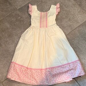 Cream and Pink Ruffle Sleeve Dress